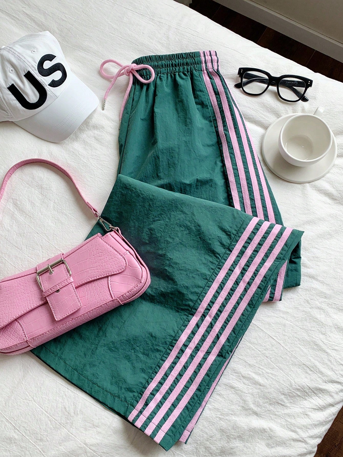 Women's Contrast Color Casual Drawstring Waist Side Striped Print Pants