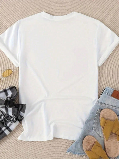 Women's Curious George Holiday Diving Print T-Shirt, Childhood Fun Style, 100% Cotton, Cute Age-Defying Cartoon Top, Daily Wear, Holiday Gift
