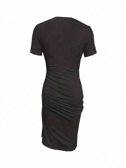Women's Distressed High Slit Short Sleeve Dress