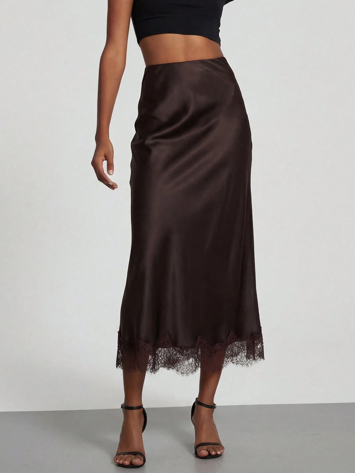 Women's Elegant Lace Patchwork Satin Skirt, Spring/Summer