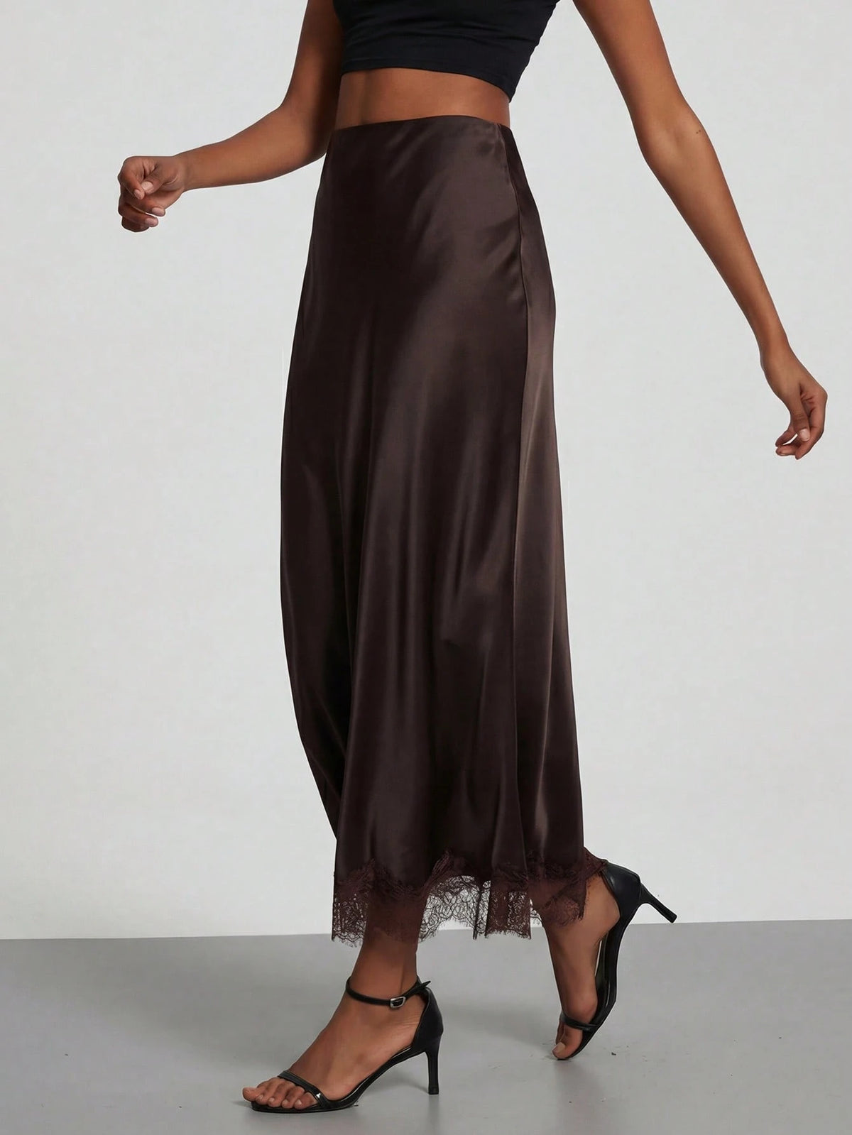 Women's Elegant Lace Patchwork Satin Skirt, Spring/Summer