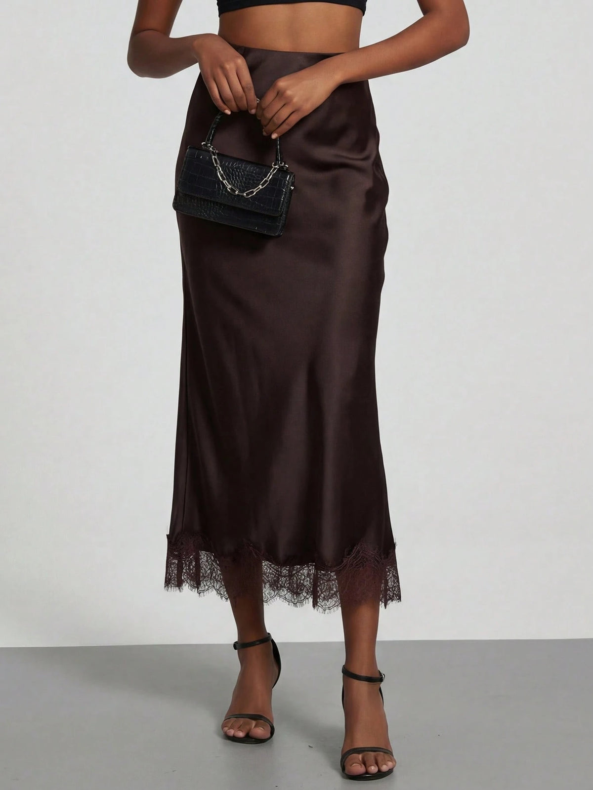 Women's Elegant Lace Patchwork Satin Skirt, Spring/Summer