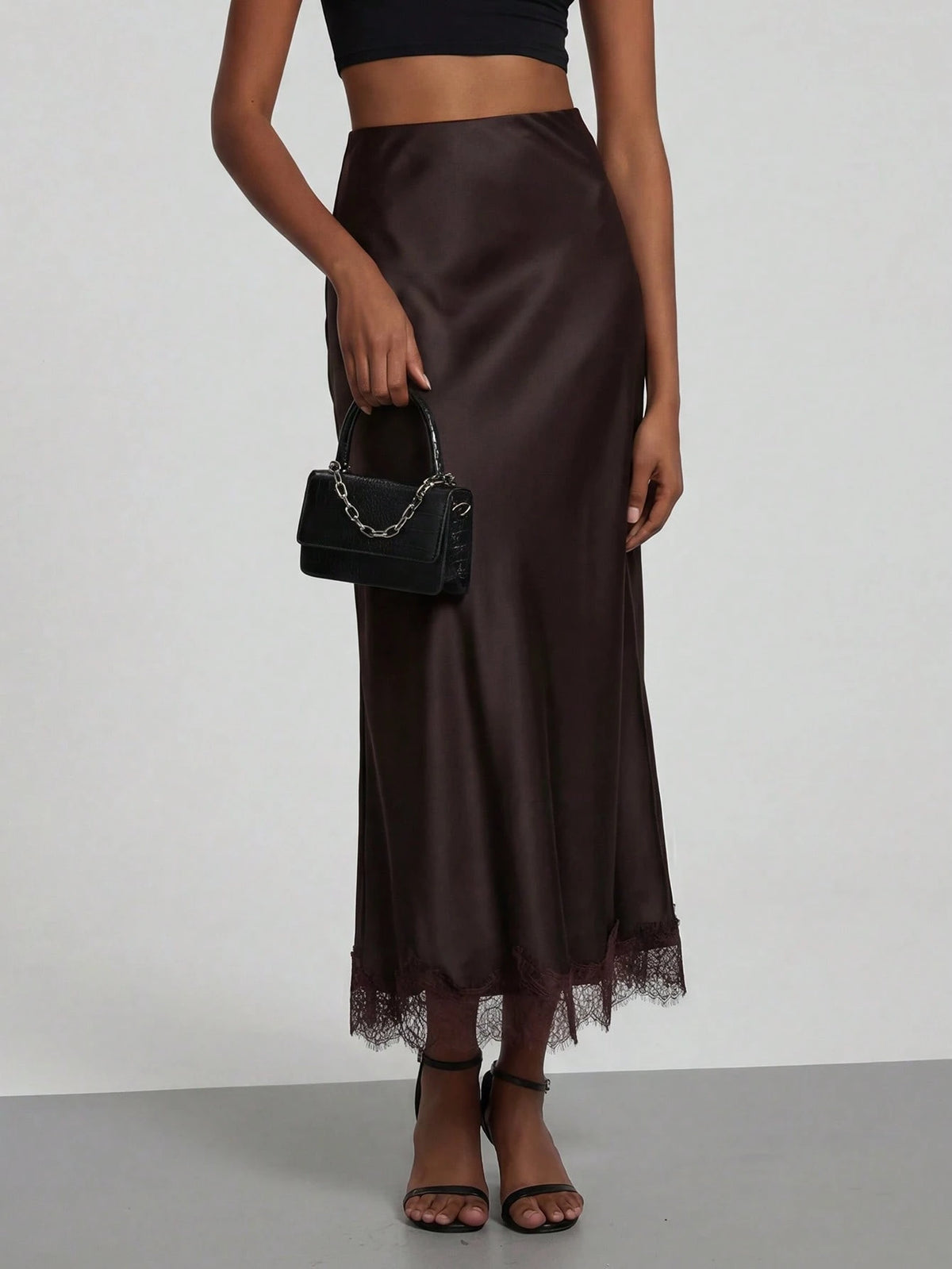 Women's Elegant Lace Patchwork Satin Skirt, Spring/Summer