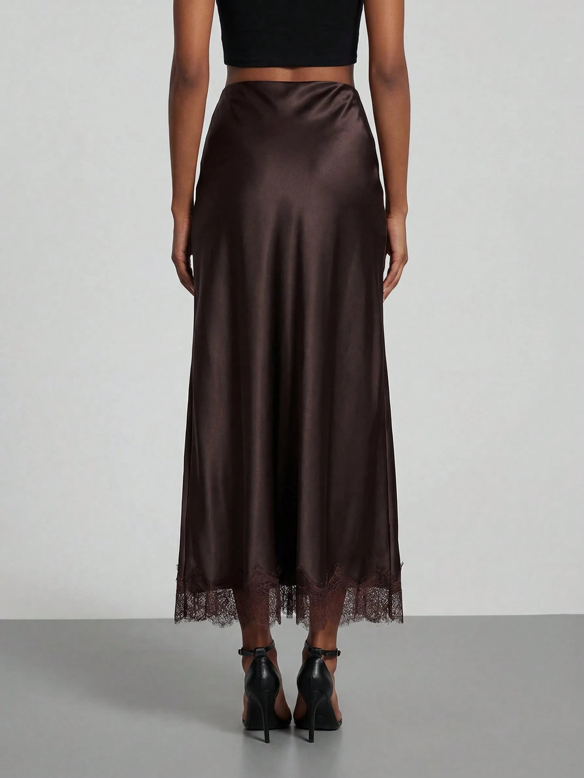 Women's Elegant Lace Patchwork Satin Skirt, Spring/Summer