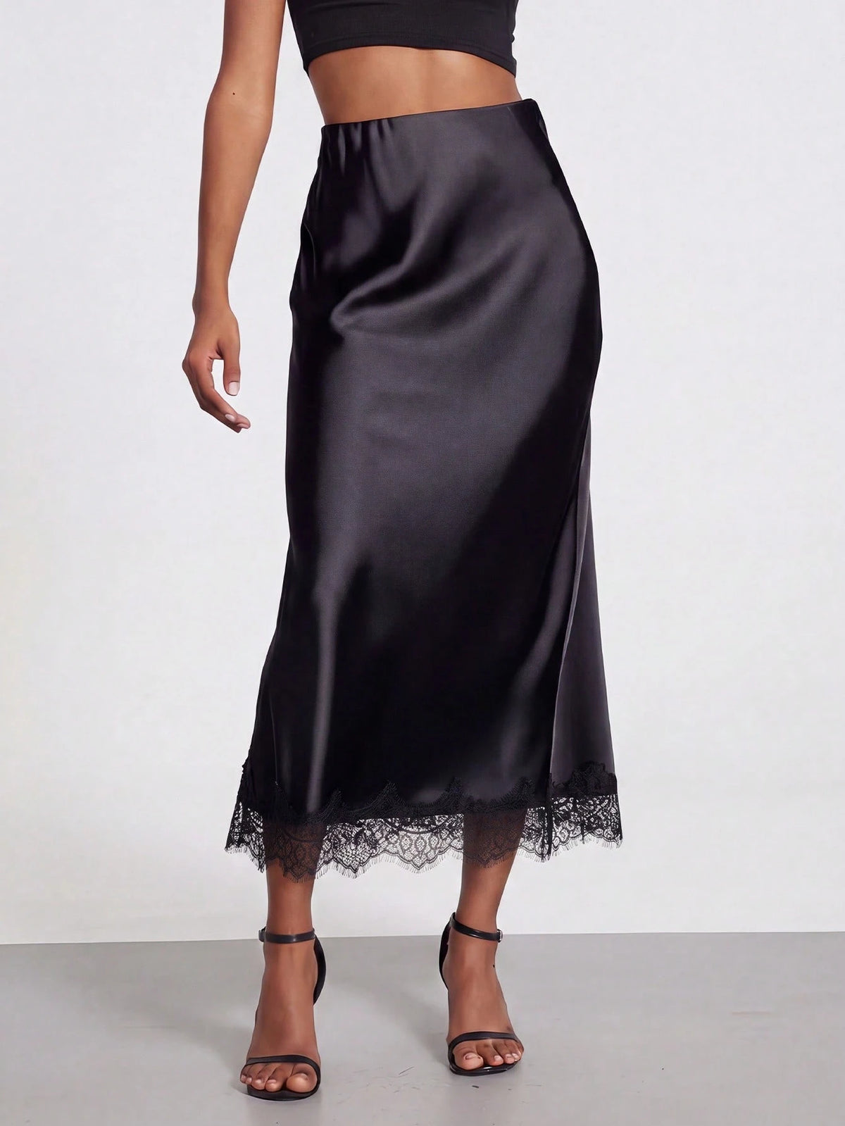 Women's Elegant Lace Patchwork Satin Skirt, Spring/Summer