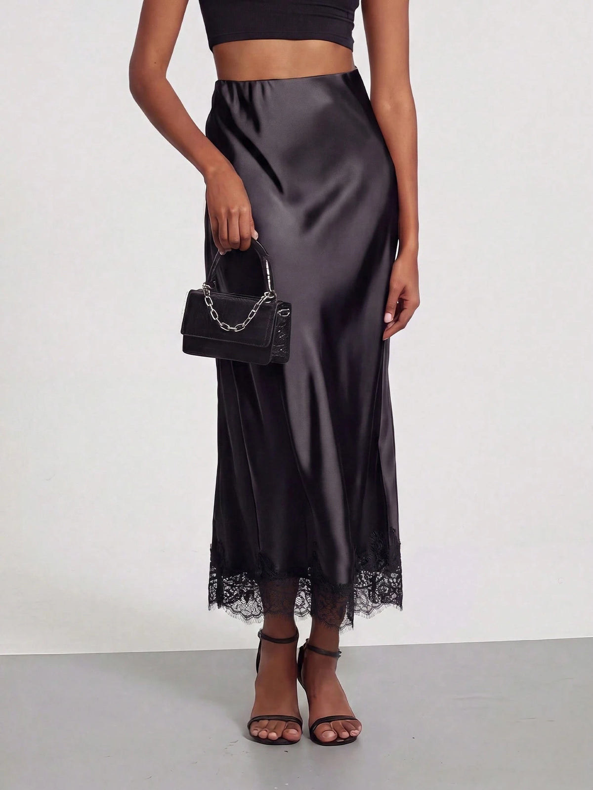 Women's Elegant Lace Patchwork Satin Skirt, Spring/Summer