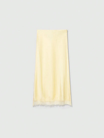 Women's Elegant Silk-Like Contrast Lace Skirt Summer Yellow