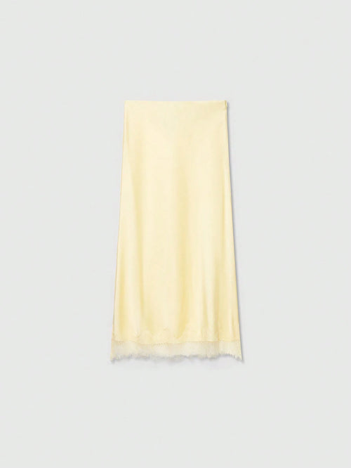 Women's Elegant Silk-Like Contrast Lace Skirt Summer Yellow
