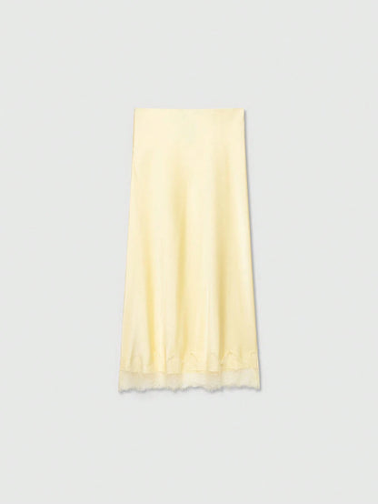 Women's Elegant Silk-Like Contrast Lace Skirt Summer Yellow