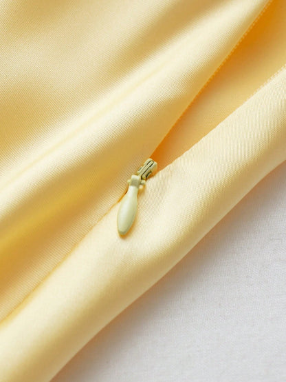 Women's Elegant Silk-Like Contrast Lace Skirt Summer Yellow
