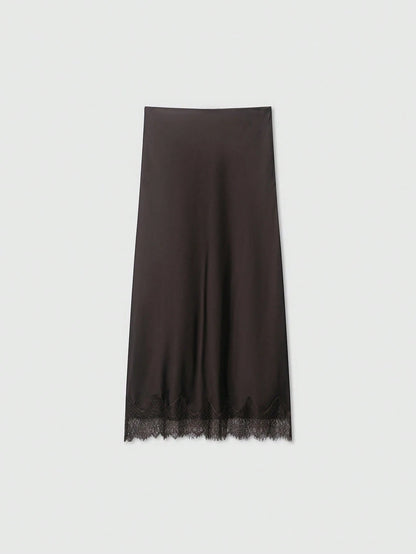 Women's Elegant Silk-Like Contrast Lace Skirt Summer Yellow