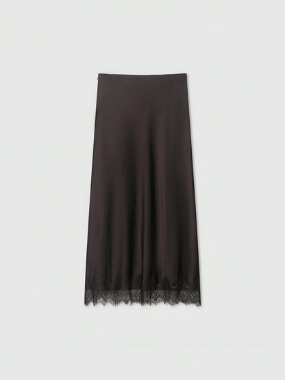 Women's Elegant Silk-Like Contrast Lace Skirt Summer Yellow