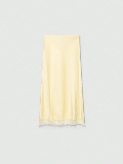 Women's Elegant Silk-Like Contrast Lace Skirt Summer Yellow
