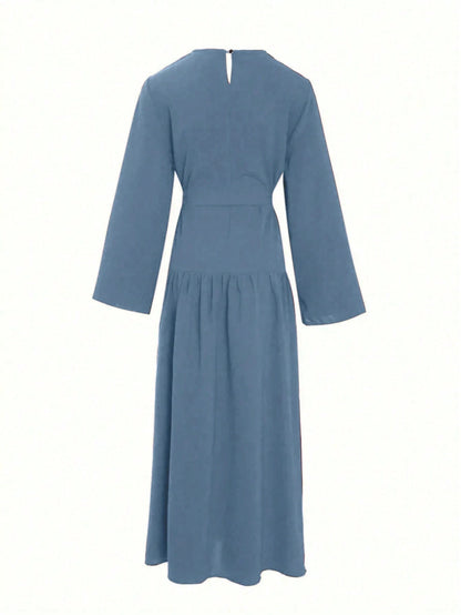 Women's Elegant Solid Color Bell Sleeve Dress, Spring/Summer Vacation Fall