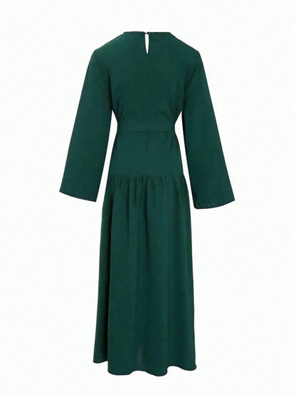 Women's Elegant Solid Color Bell Sleeve Dress, Spring/Summer Vacation Fall