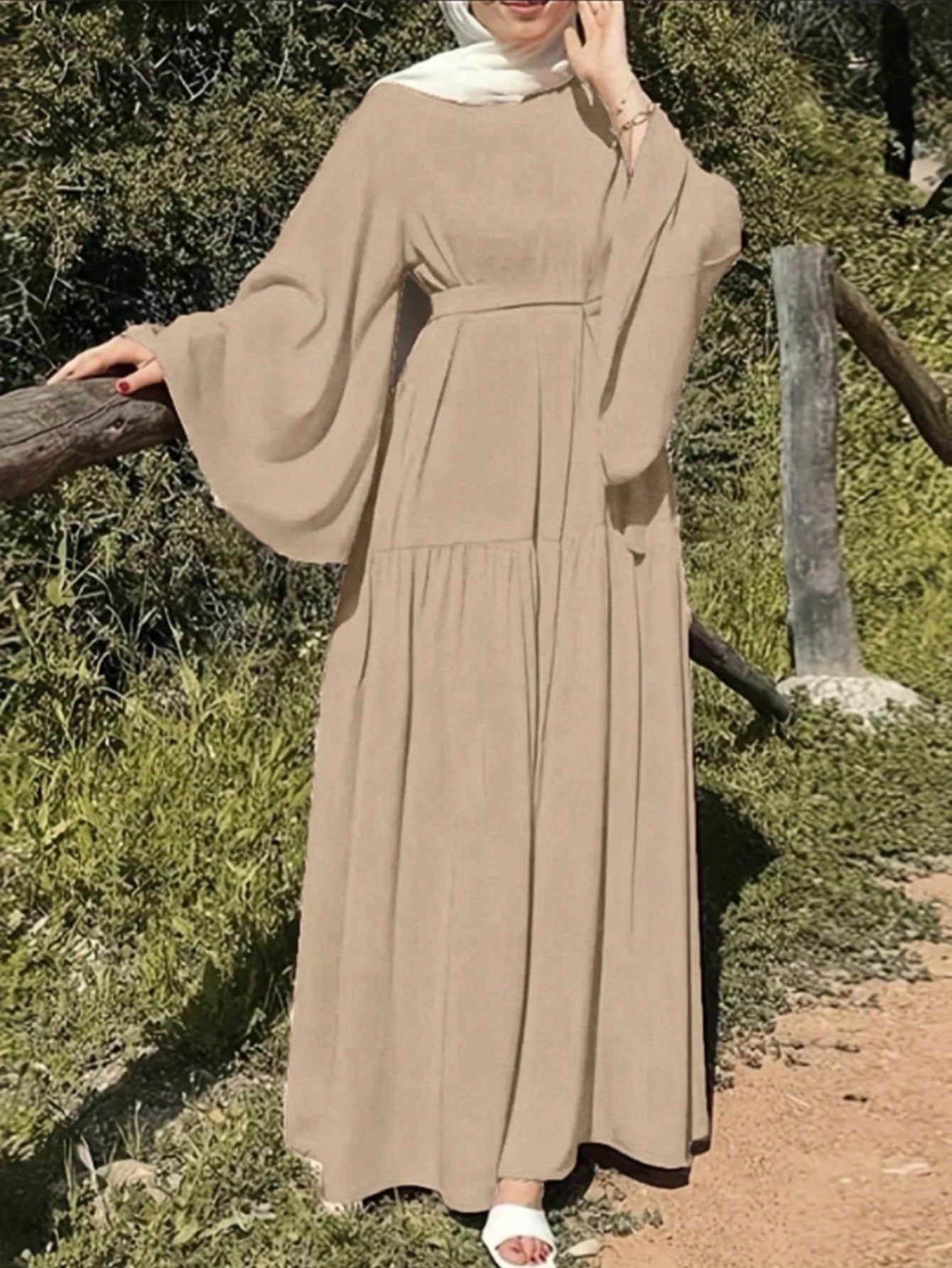 Women's Elegant Solid Color Bell Sleeve Dress, Spring/Summer Vacation Fall