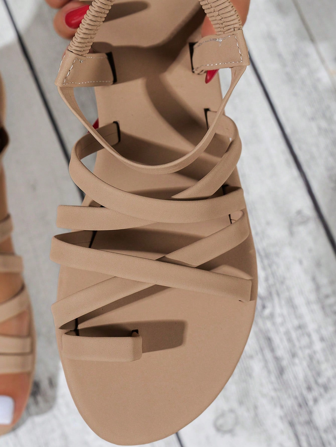 Women's Fashionable Flat Sandals, Elegant Solid Color Criss-Cross Strap Design, Charming For Various Occasions, Vacation And Beach