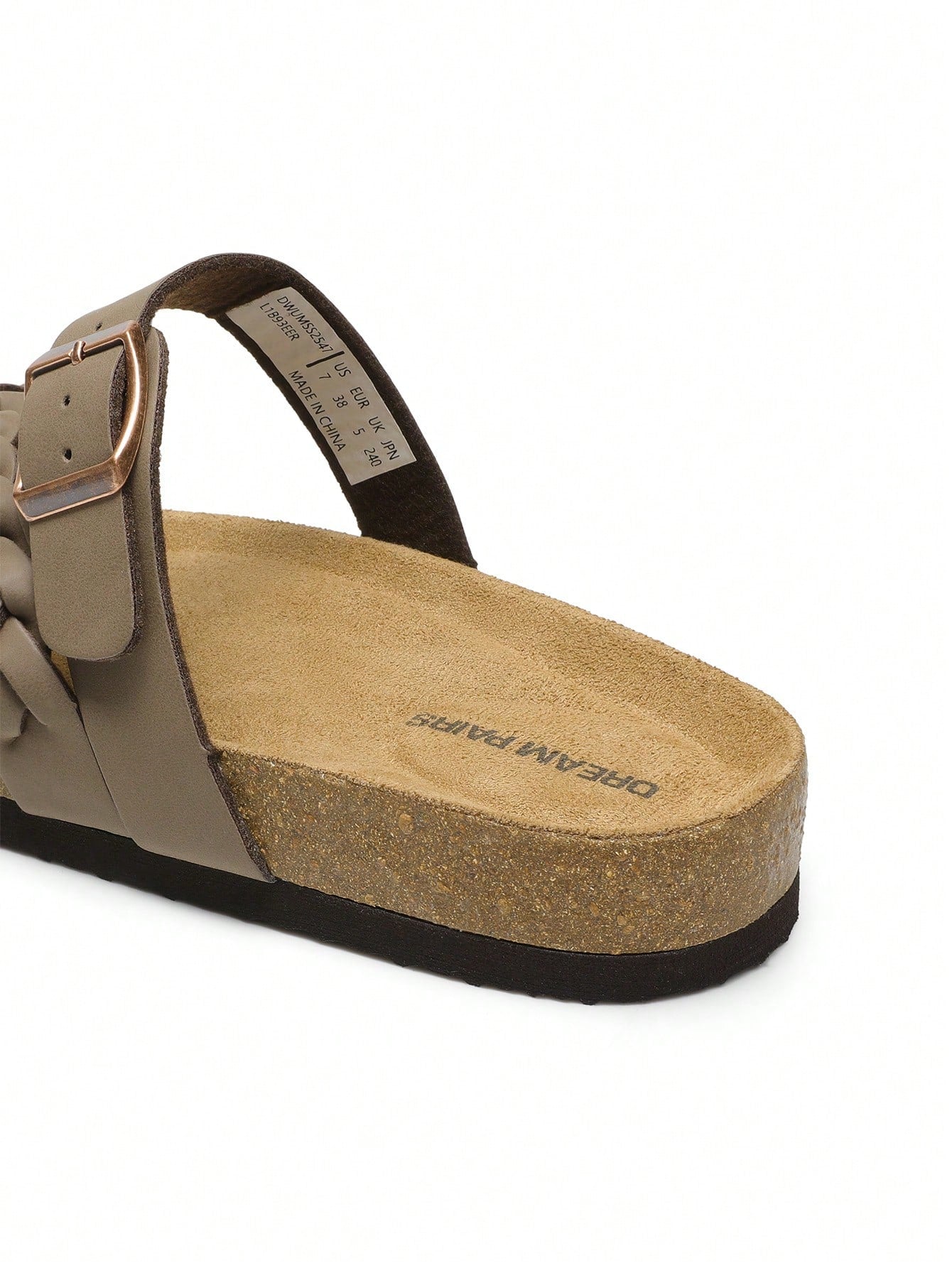 Women's Footbed Slides Sandals Soft Cork Slip-On Flat Sandals Arch Support Adjustable Buckle Braided Straps Slippers Comfortable Walking Shoes