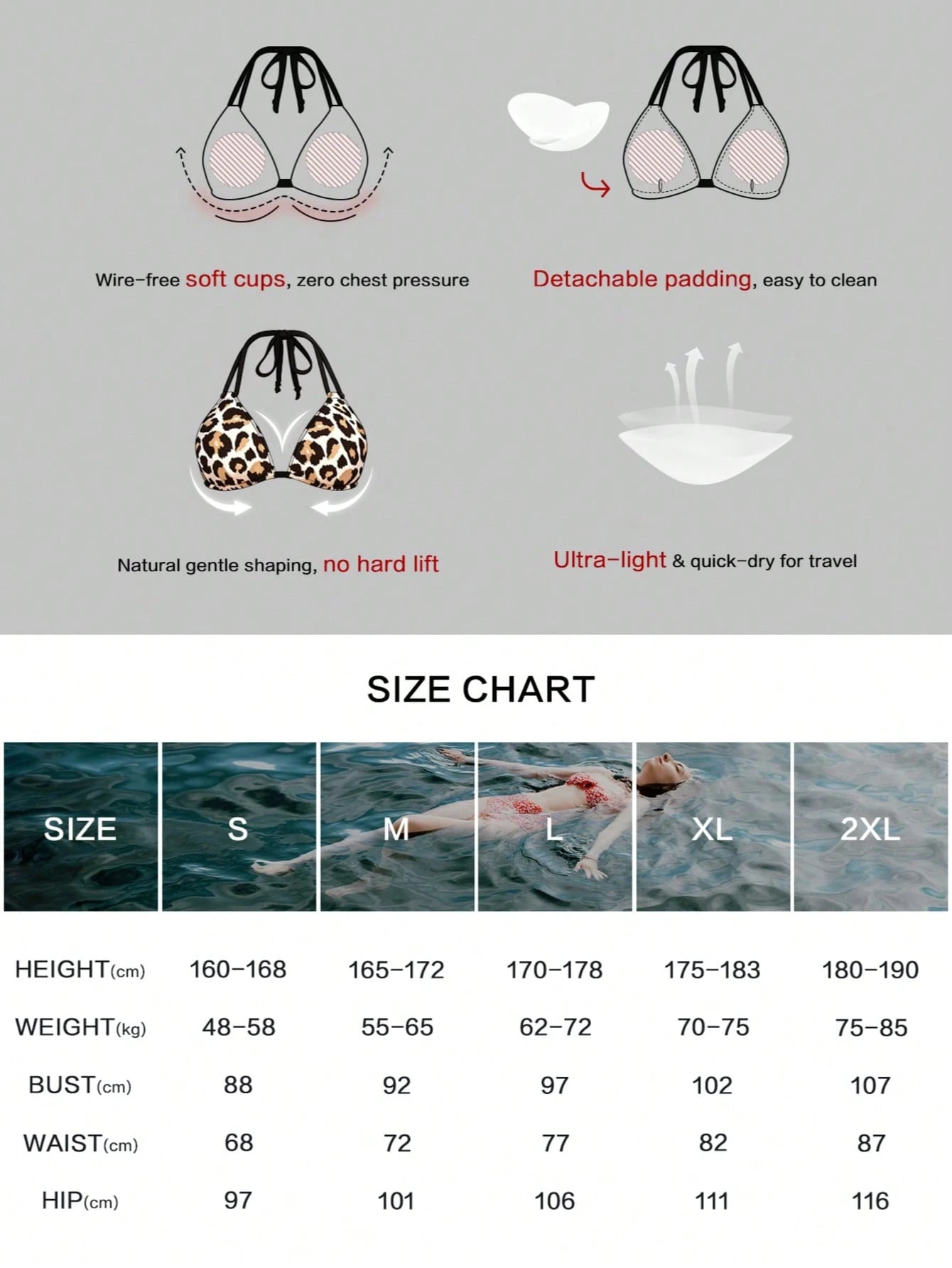 Women's Halter Bikini Set, Black & White 2 Pieces Swimwear, Side Tie Bikini Bottoms, Comfortable & Fitted Vacation Beach Summer