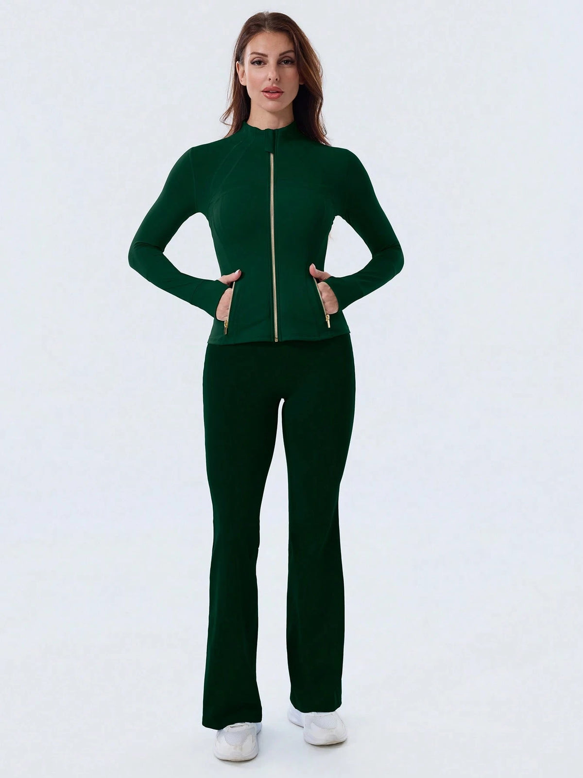 Women's High Stretch Slim Fit BBL Jacket Gold Zip Up Stand Collar Thumb Hole Activewear Top Multi Color Gym Workout Casual Wear