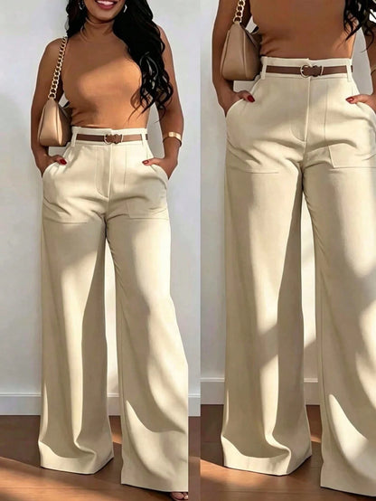 Women's High Waist Straight Leg Wide Leg Casual Commute Long Pants With Pockets, Fashionable Autumn/Winter Versatile Quality
