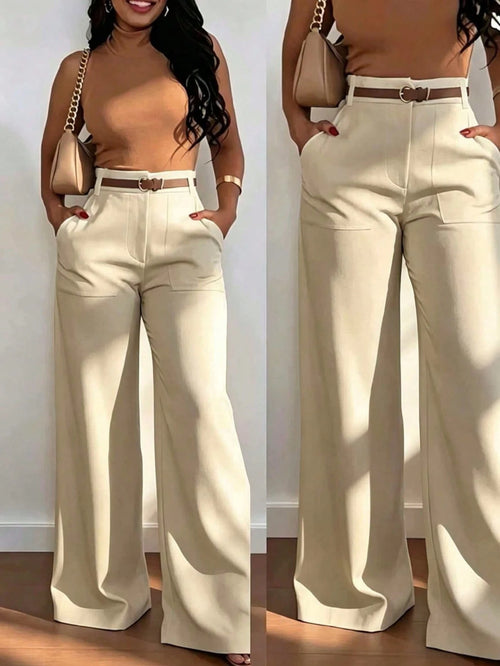 Women's High Waist Straight Leg Wide Leg Casual Commute Long Pants With Pockets, Fashionable Autumn/Winter Versatile Quality
