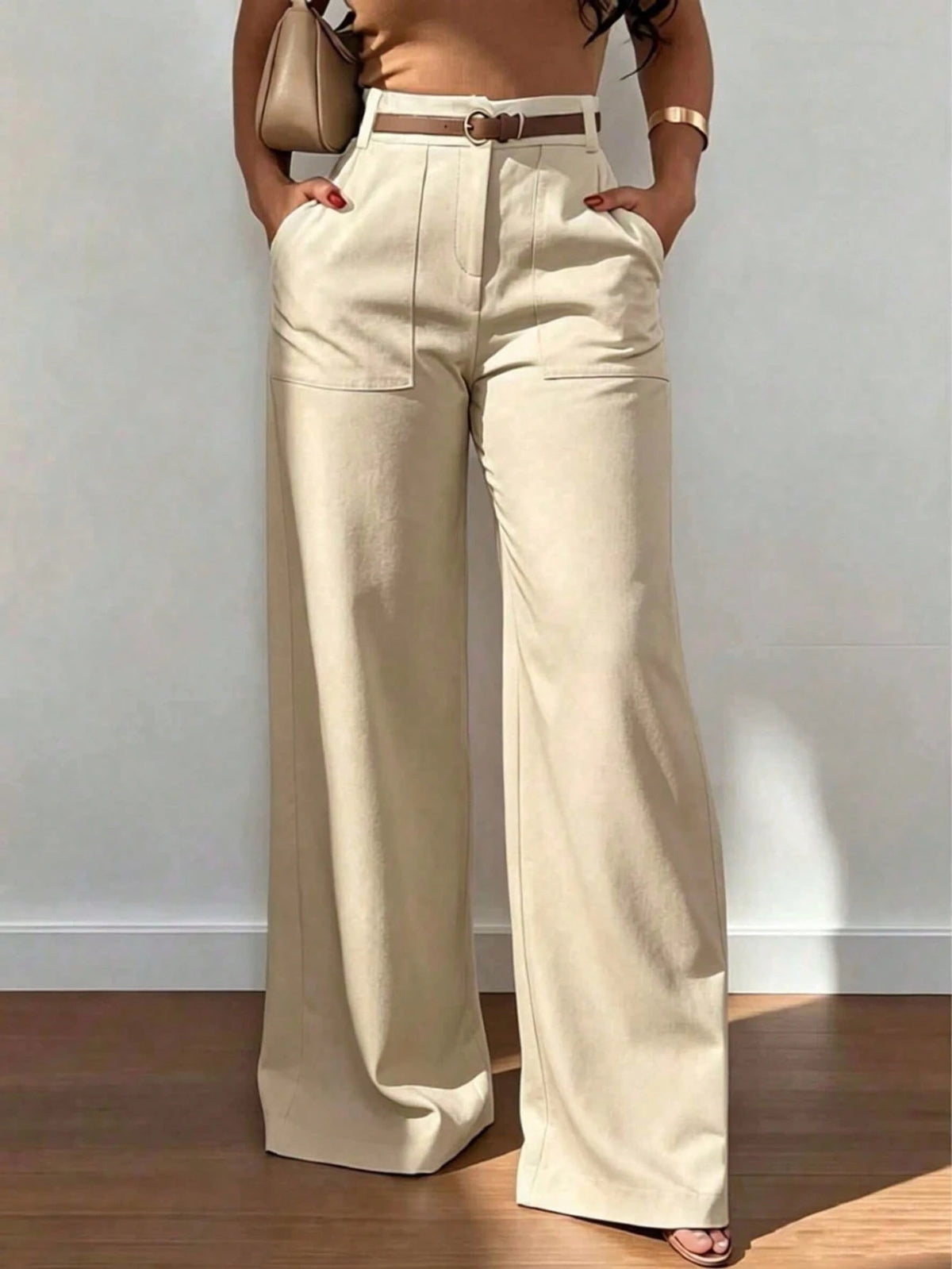 Women's High Waist Straight Leg Wide Leg Casual Commute Long Pants With Pockets, Fashionable Autumn/Winter Versatile Quality