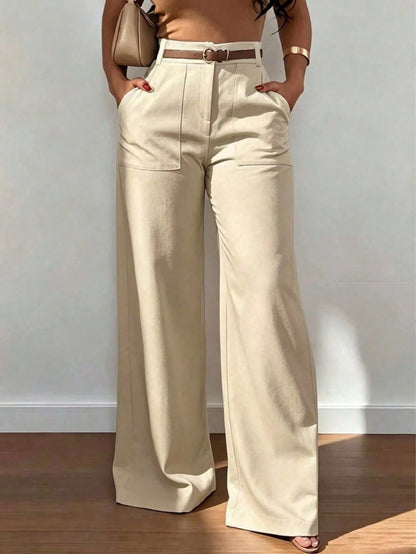 Women's High Waist Straight Leg Wide Leg Casual Commute Long Pants With Pockets, Fashionable Autumn/Winter Versatile Quality