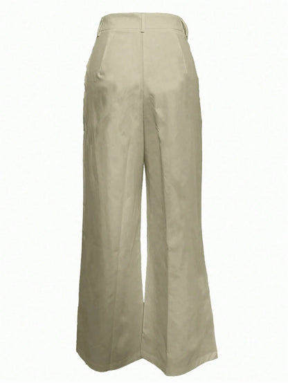 Women's High Waist Straight Leg Wide Leg Casual Commute Long Pants With Pockets, Fashionable Autumn/Winter Versatile Quality