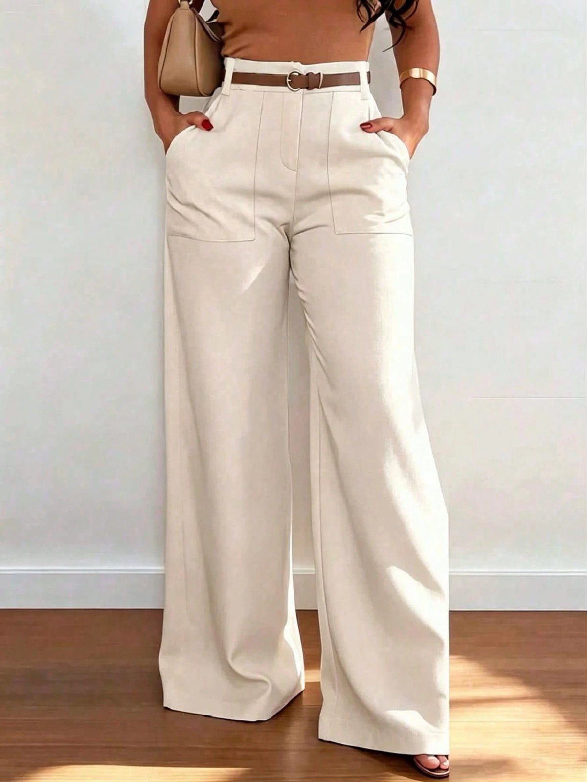 Women's High Waist Straight Leg Wide Leg Casual Commute Long Pants With Pockets, Fashionable Autumn/Winter Versatile Quality