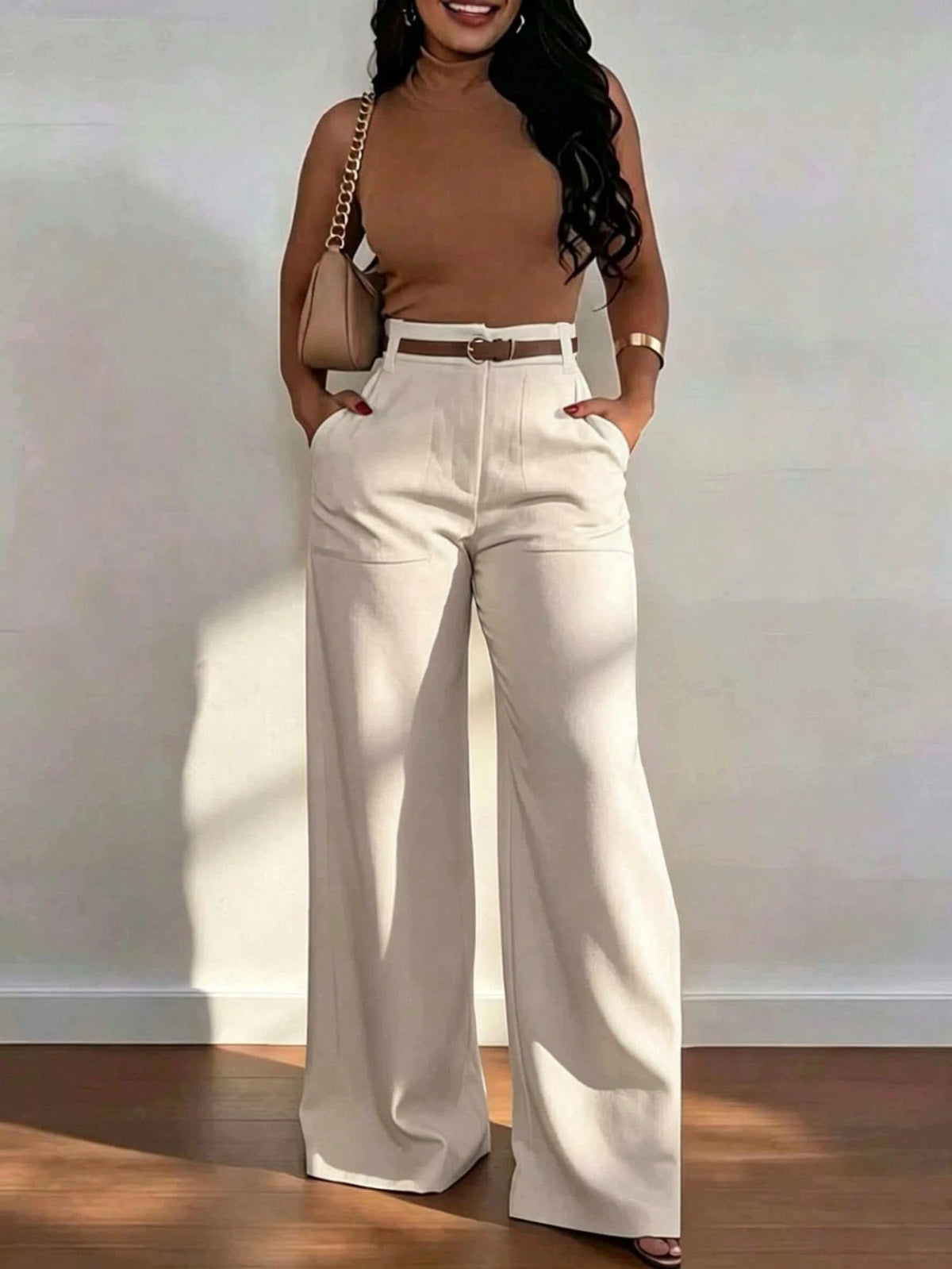 Women's High Waist Straight Leg Wide Leg Casual Commute Long Pants With Pockets, Fashionable Autumn/Winter Versatile Quality