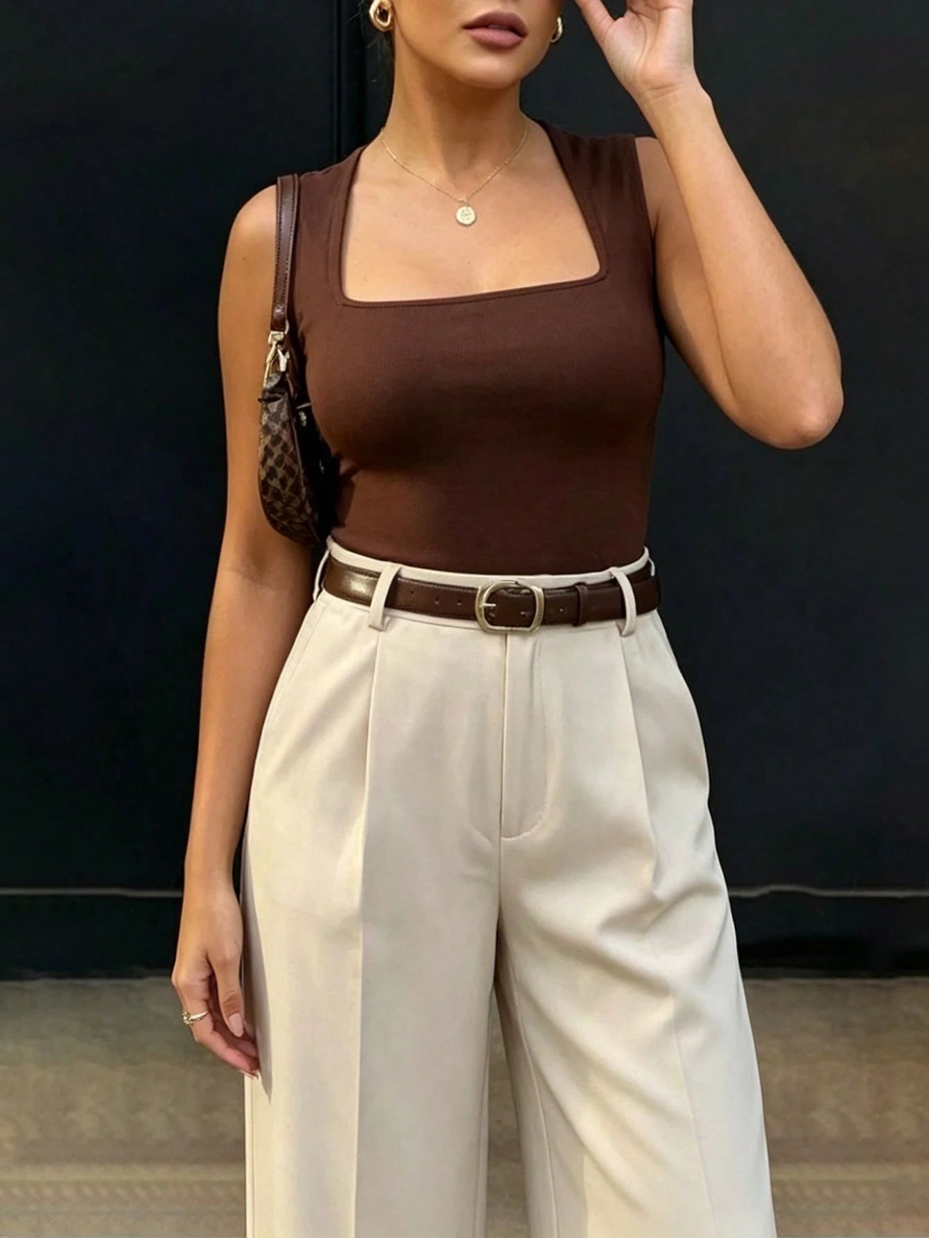 Women's High-Waisted Slim Fit Wide Leg Pants, Bohemian Street Style, Casual & Office Wear For Spring/Summer (Belt Not Included), Aesthetic