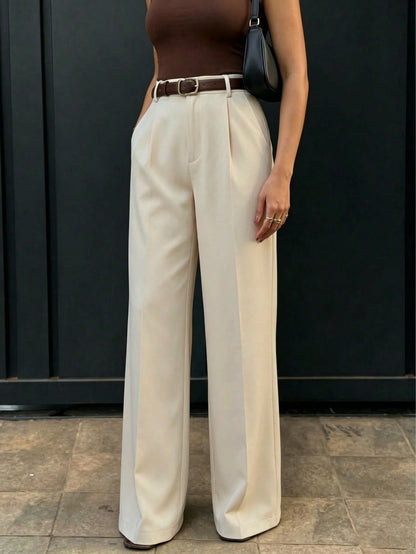 Women's High-Waisted Slim Fit Wide Leg Pants, Bohemian Street Style, Casual & Office Wear For Spring/Summer (Belt Not Included), Aesthetic