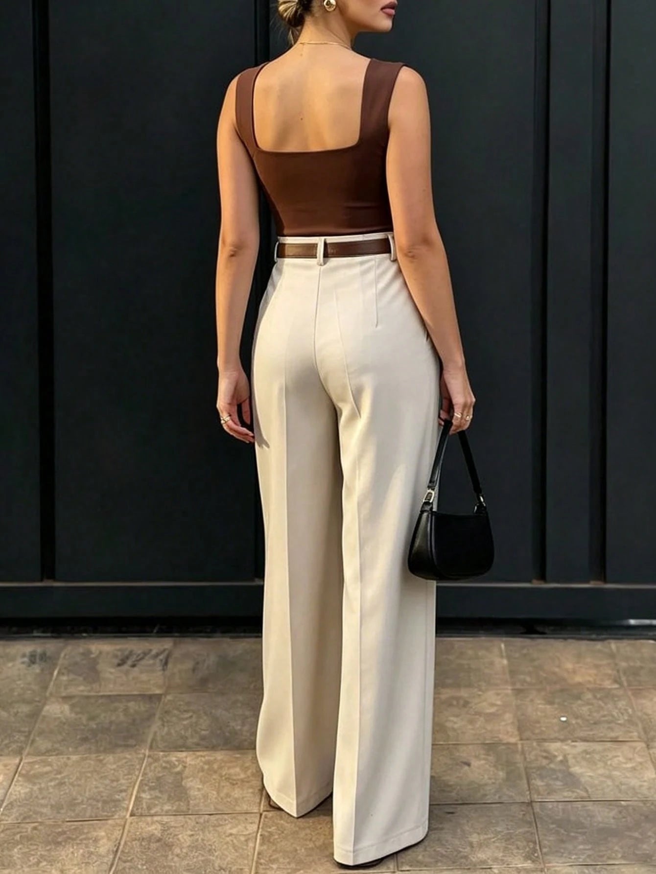 Women's High-Waisted Slim Fit Wide Leg Pants, Bohemian Street Style, Casual & Office Wear For Spring/Summer (Belt Not Included), Aesthetic