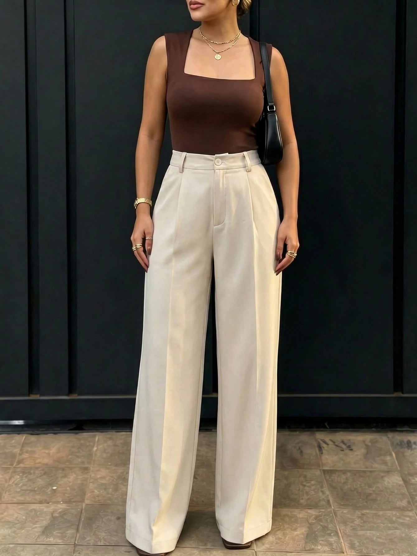 Women's High-Waisted Slim Fit Wide Leg Pants, Bohemian Street Style, Casual & Office Wear For Spring/Summer (Belt Not Included), Aesthetic