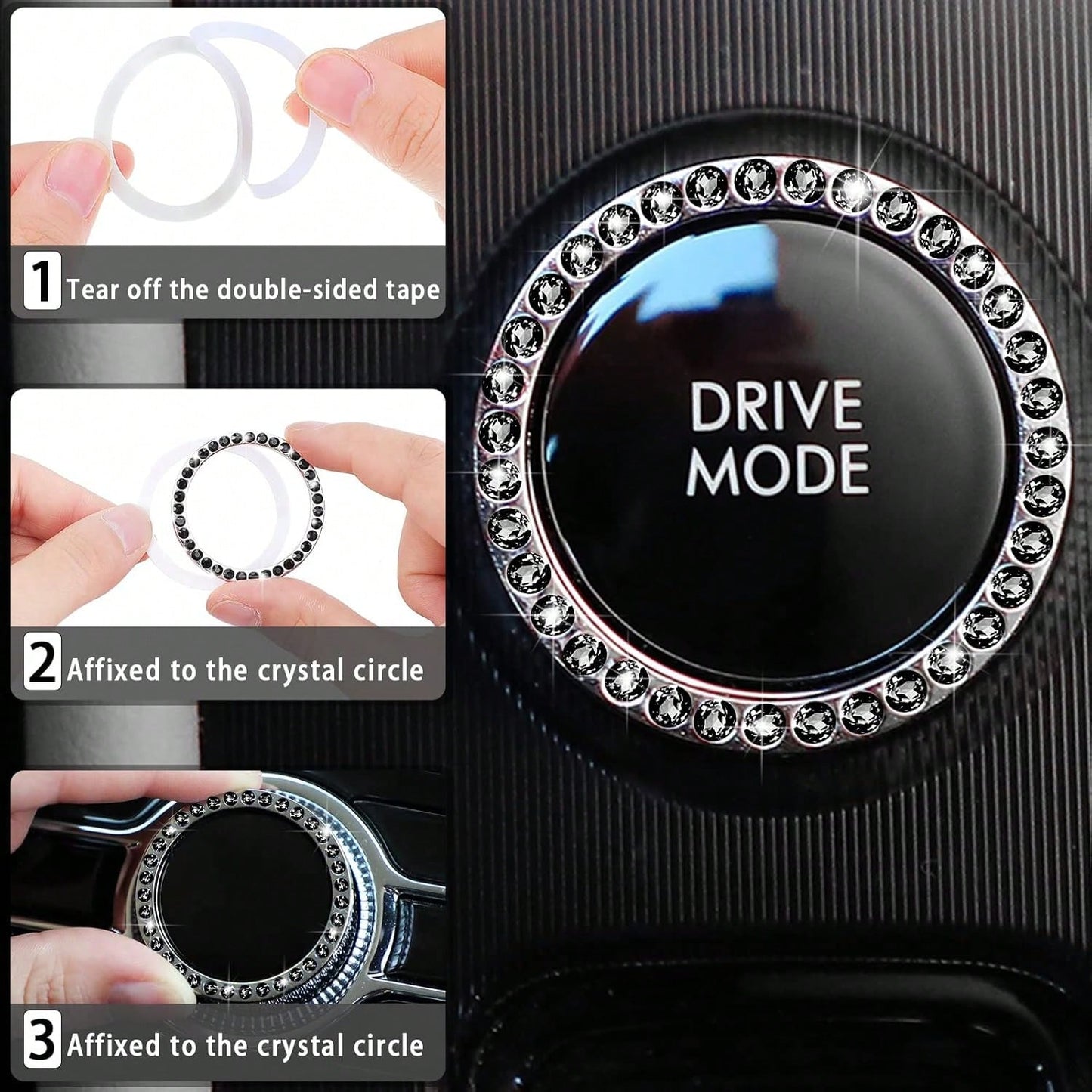 Women's Leather Steering Wheel Cover 10 Pieces 14.5-15 Inches Car Accessories, With Seat Belt Shoulder Pad, Seat Belt Cover Cup Holder, Start Button Ring Sticker