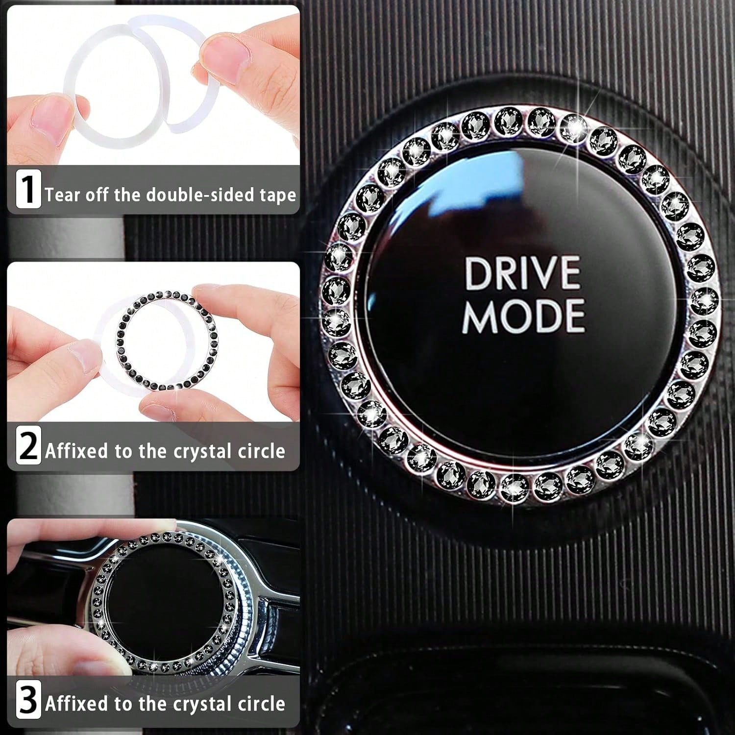 Women's Leather Steering Wheel Cover 10 Pieces 14.5-15 Inches Car Accessories, With Seat Belt Shoulder Pad, Seat Belt Cover Cup Holder, Start Button Ring Sticker