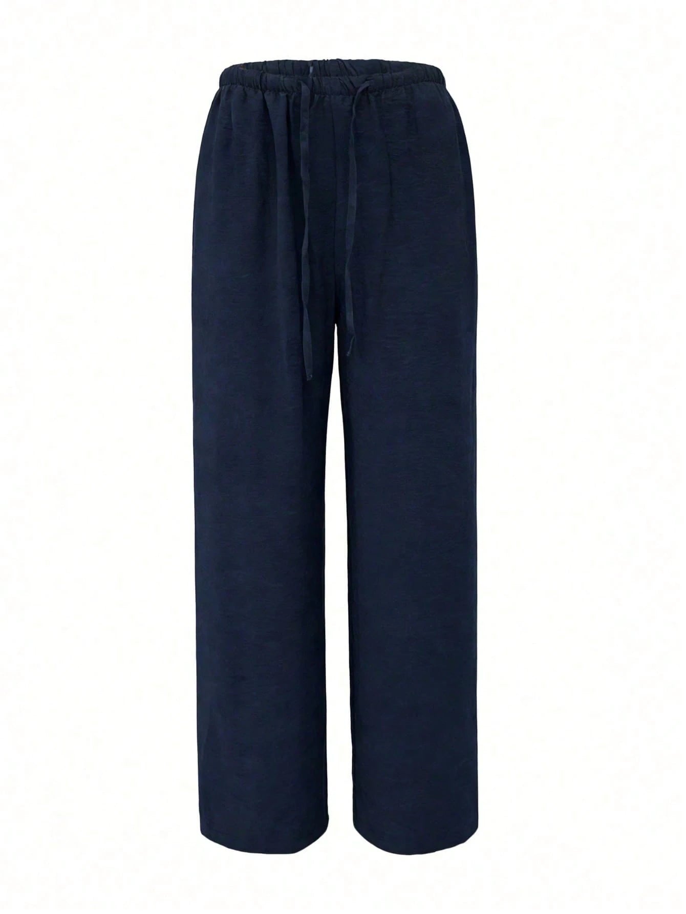 Women's Loose Fit Drawstring Waist Wide Leg Pants, Lightweight Breathable Casual Trousers, Navy Blue, Summer, Vacationcore, Resort Wear
