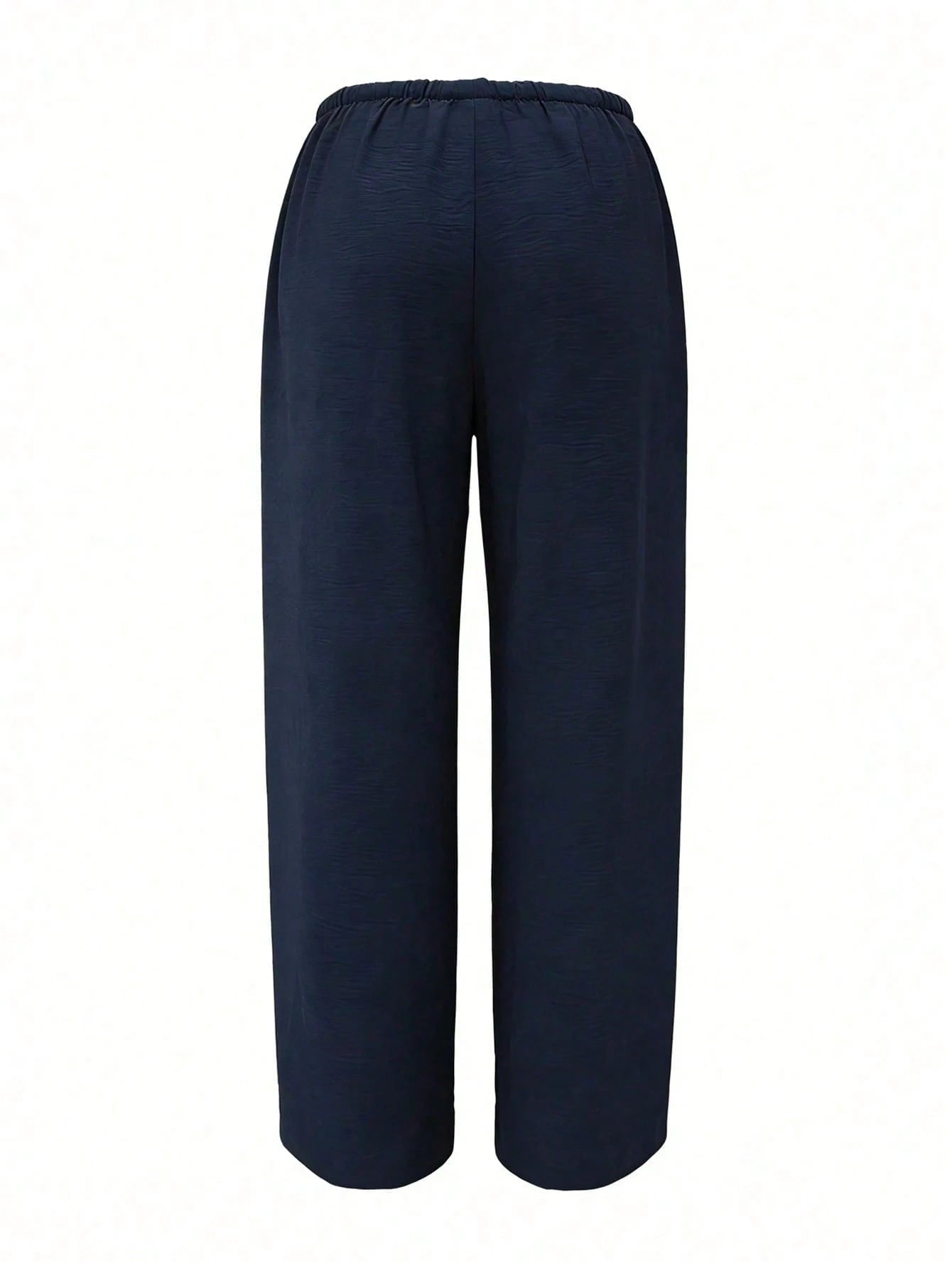 Women's Loose Fit Drawstring Waist Wide Leg Pants, Lightweight Breathable Casual Trousers, Navy Blue, Summer, Vacationcore, Resort Wear