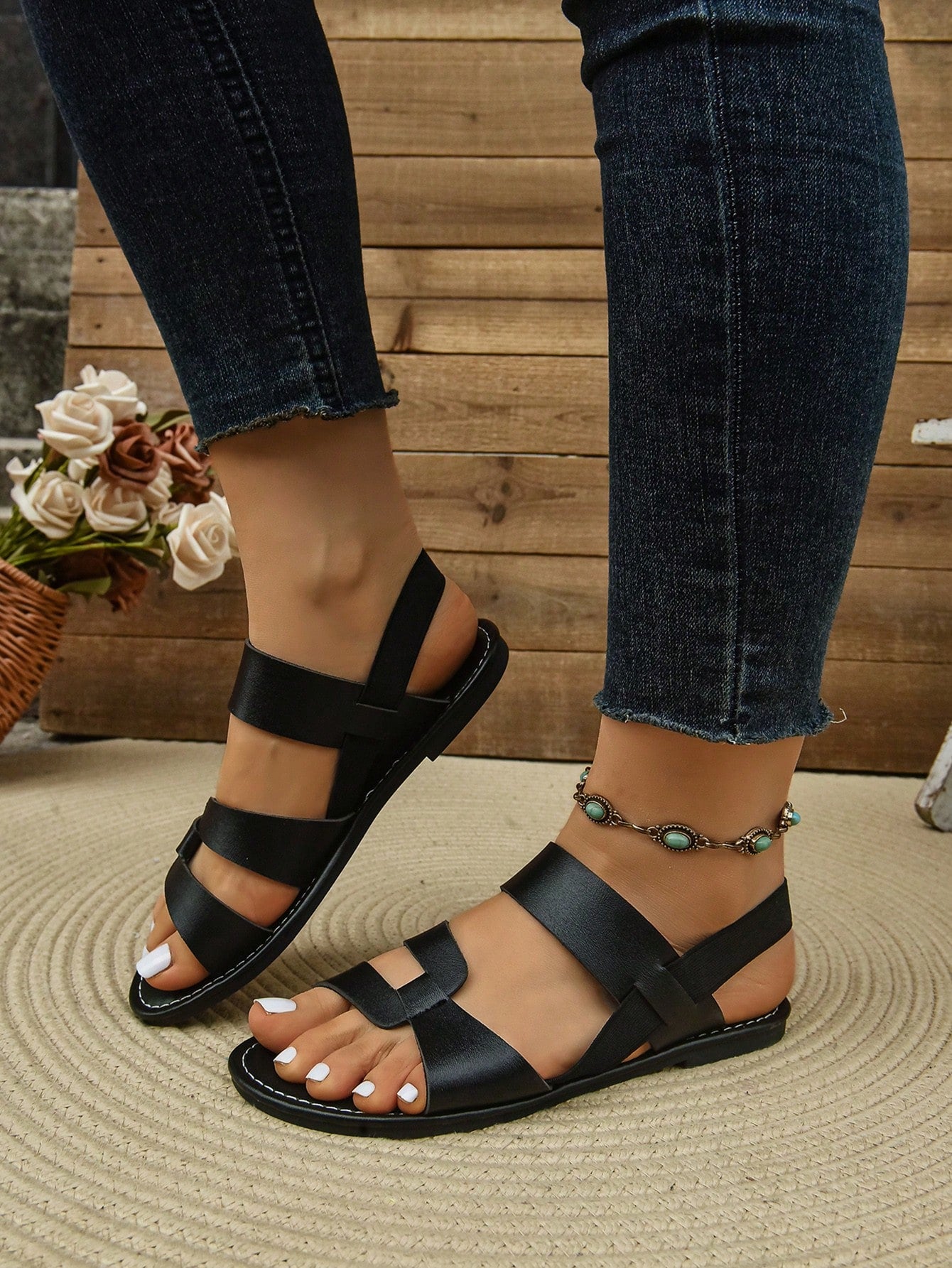 Women's Loose Fit Elastic Back Strap Sandals, Fashion Wide Toe Box For Wide Feet, Versatile Outdoor Minimalist Beach Casual Flat Sandals