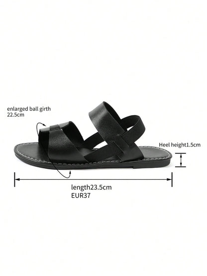 Women's Loose Fit Elastic Back Strap Sandals, Fashion Wide Toe Box For Wide Feet, Versatile Outdoor Minimalist Beach Casual Flat Sandals