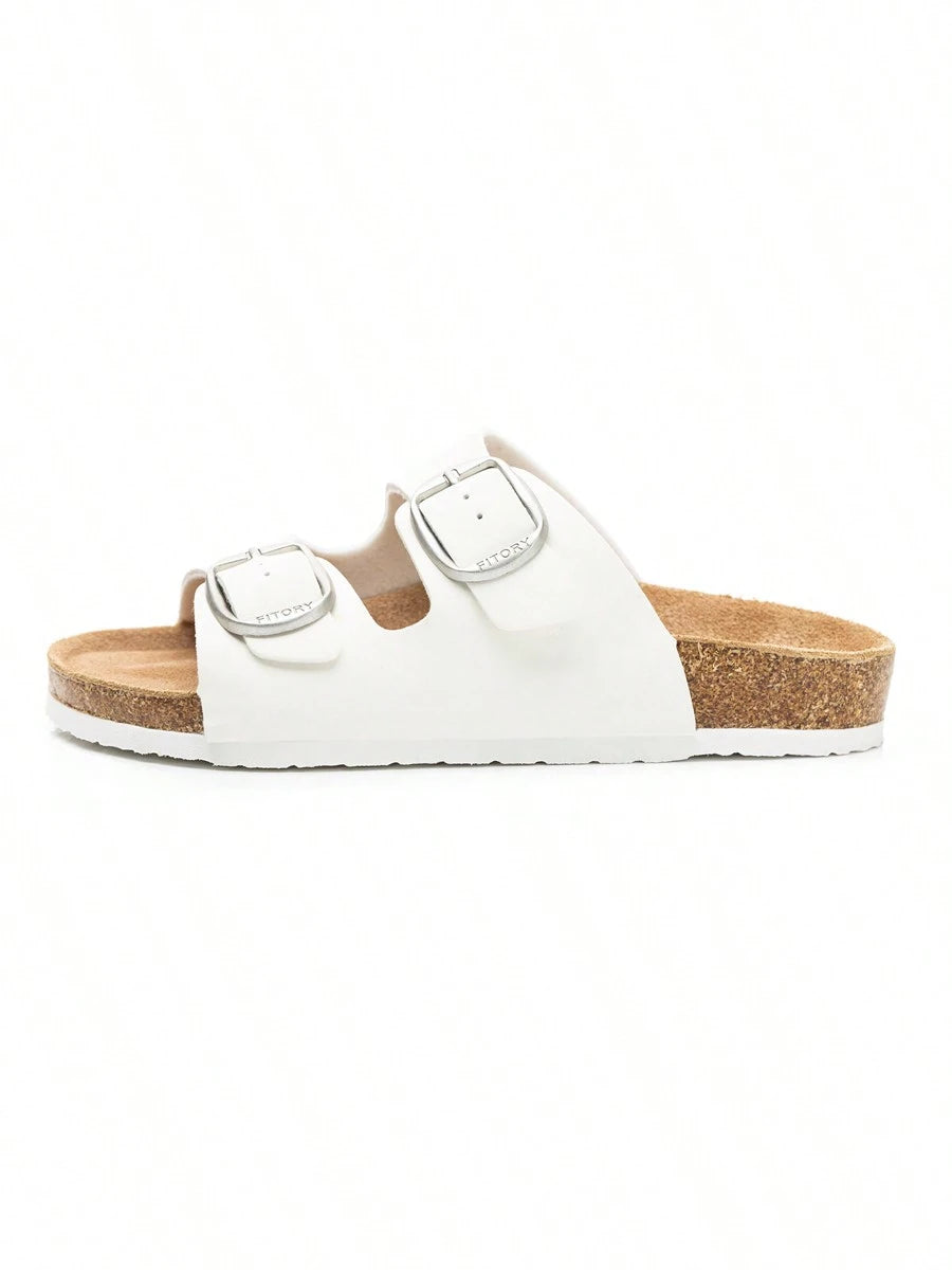 Women's Open Toe Flat Slides- Soft Cushioned Footbed, Adjustable Slip-On Slippers