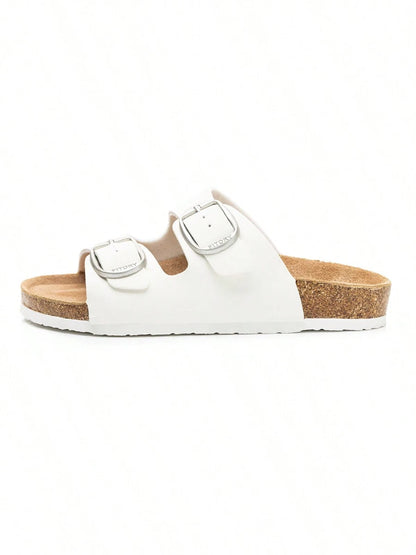 Women's Open Toe Flat Slides- Soft Cushioned Footbed, Adjustable Slip-On Slippers