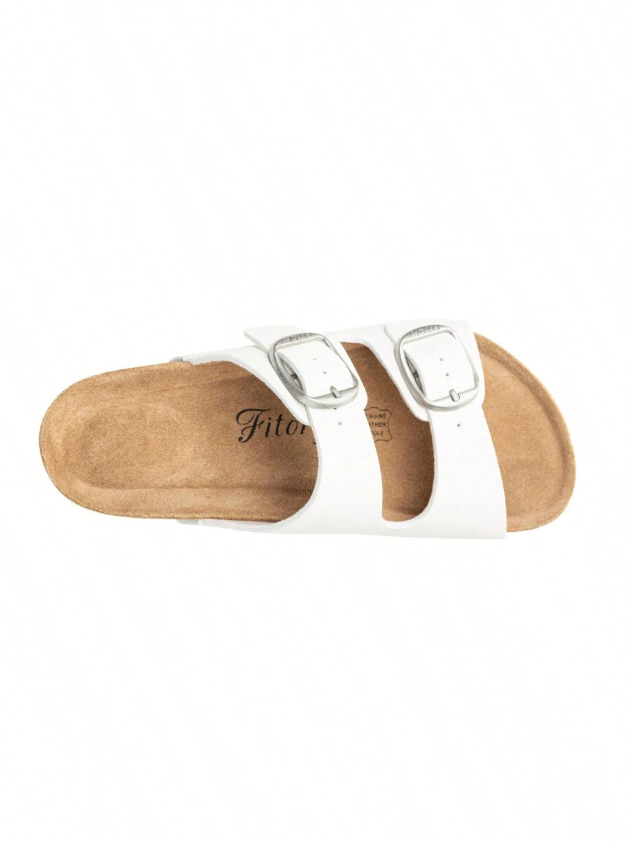 Women's Open Toe Flat Slides- Soft Cushioned Footbed, Adjustable Slip-On Slippers