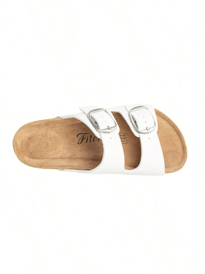 Women's Open Toe Flat Slides- Soft Cushioned Footbed, Adjustable Slip-On Slippers