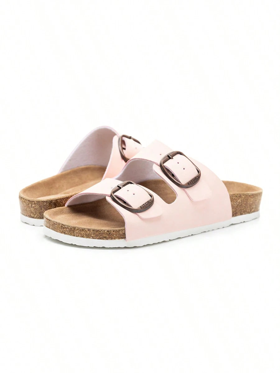 Women's Open Toe Flat Slides- Soft Cushioned Footbed, Adjustable Slip-On Slippers