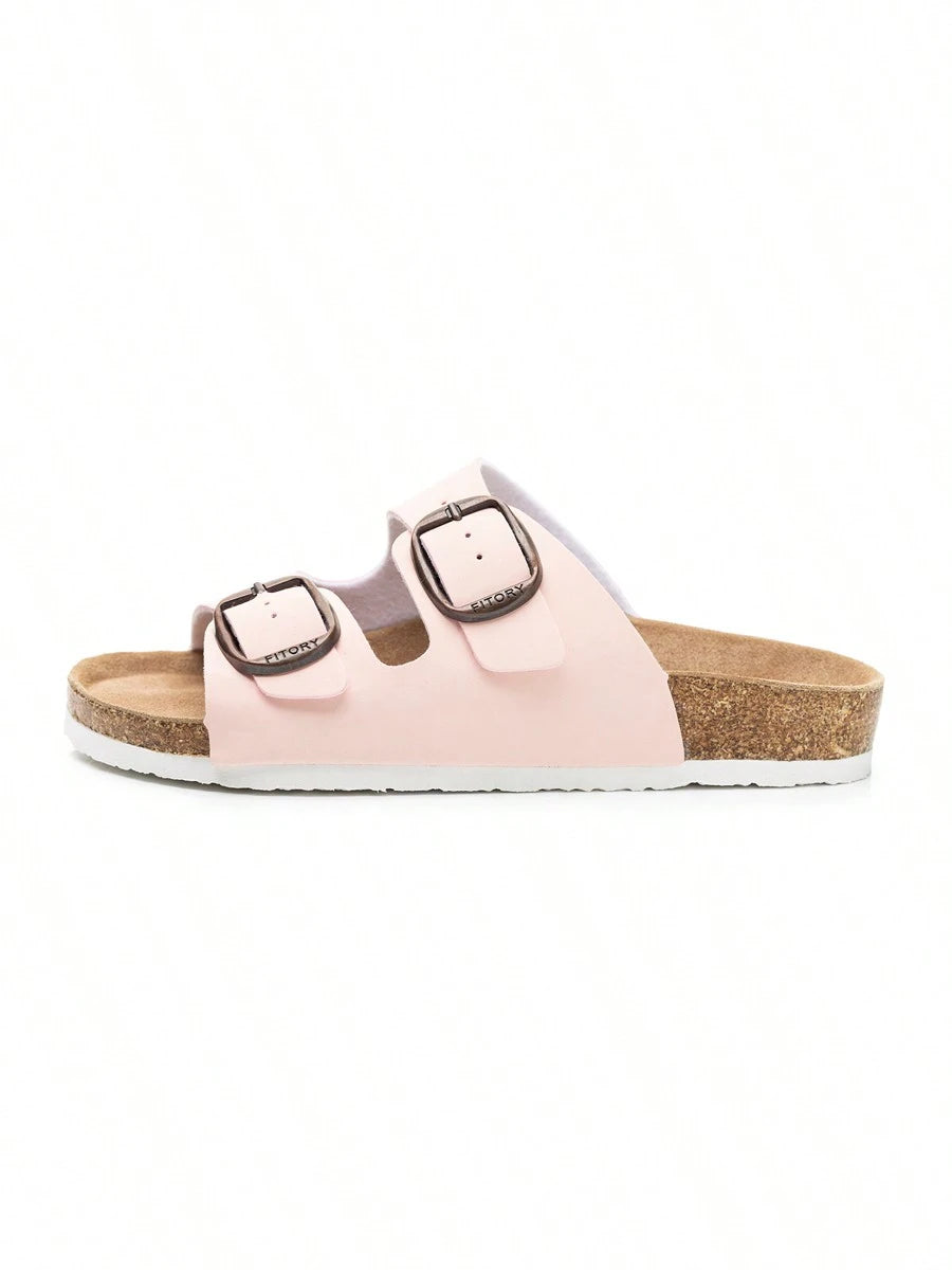 Women's Open Toe Flat Slides- Soft Cushioned Footbed, Adjustable Slip-On Slippers
