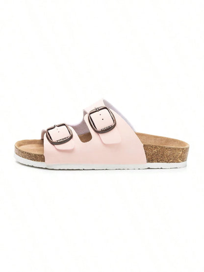 Women's Open Toe Flat Slides- Soft Cushioned Footbed, Adjustable Slip-On Slippers