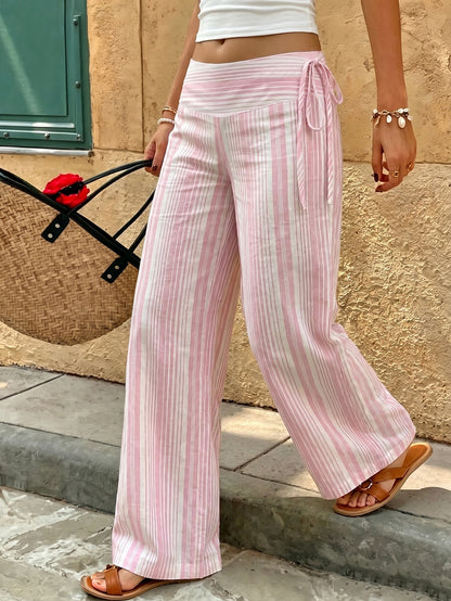 Women's Polyester Pink Striped Long Wide Leg Pants Non-Stretch Casual Pants Spring, Summer, Autumn And Winter Outing Commuting Y2K Style June Festival Country Music Concert, Effortless Style, Streetwe