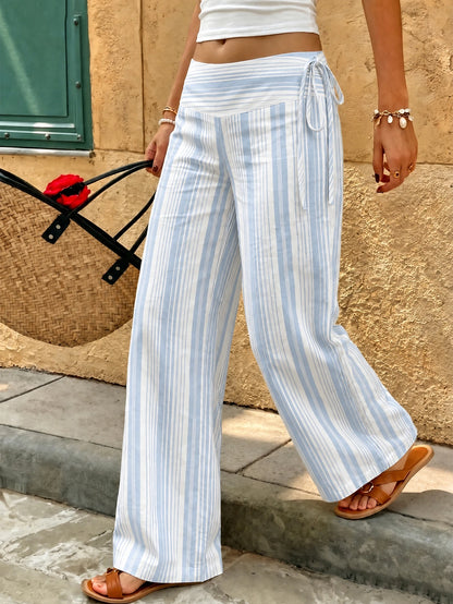 Women's Polyester Pink Striped Long Wide Leg Pants Non-Stretch Casual Pants Spring, Summer, Autumn And Winter Outing Commuting Y2K Style June Festival Country Music Concert, Effortless Style, Streetwe